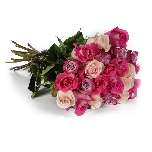 24 stems Mix of Pink Fresh Roses Hand Bouquet