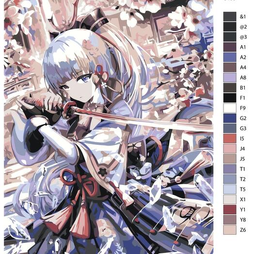Картина по номерам S188 "Компьютерная игра - Genshin Impact (Геншин Импакт). Аяка" 40x50