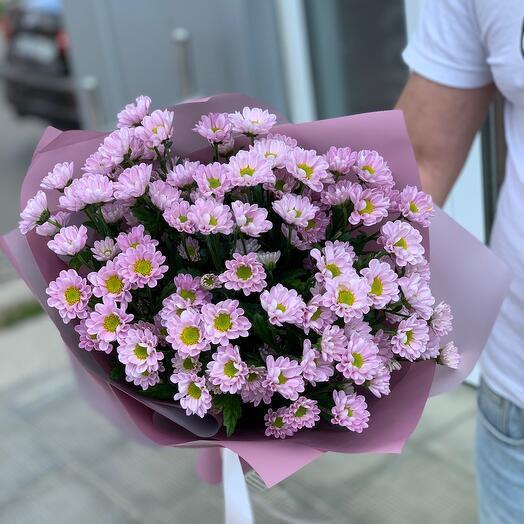 Delicate bouquet of Santini chrysanthemums