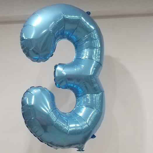 Шар-цифра "3", цвет голубой
