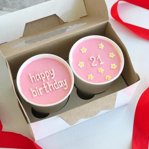 Cake to go For a girl's birthday | Cake in a glass Happy Birthday 2 pcs
