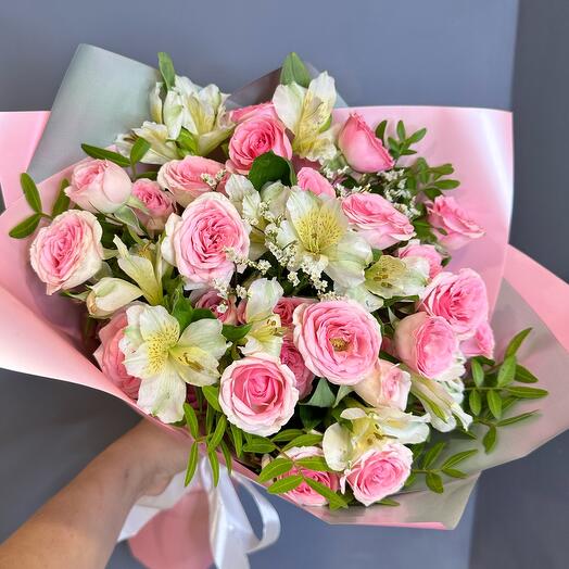 Кустовая Роза с альстромерией