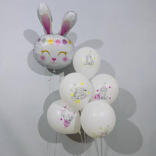 White helium balloons for birthday with animals 8 pcs