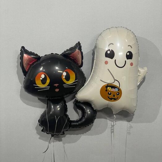 Гелиевые шарики черный кот и привидение на Хеллоуин Halloween