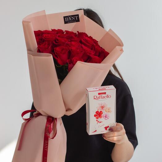 23 красные розы + Raffaello