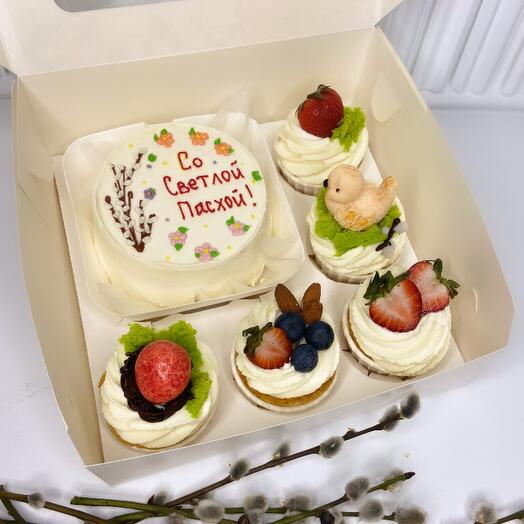 Conjunto de pastel de Pascua y cupcakes Pascua como regalo