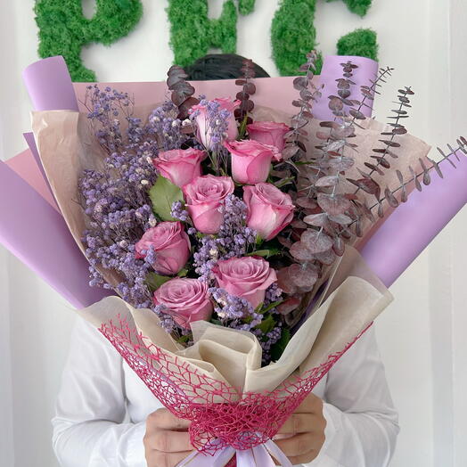 10 pieces Light purple Roses with preserved flowers