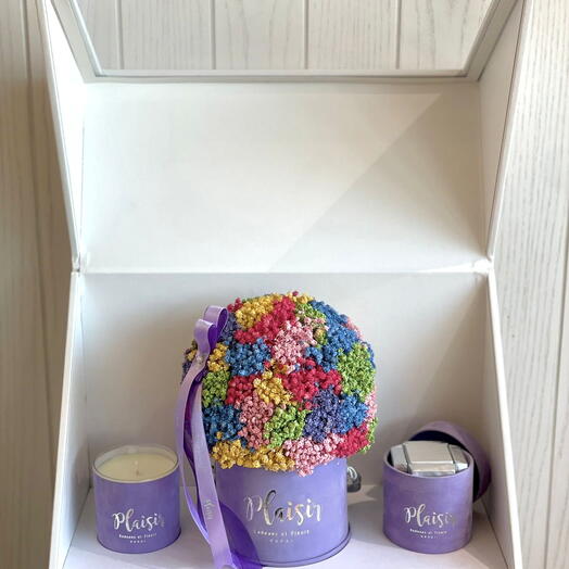 Trio Rainbow Lilac Dried Flower Gypso candle and chocolate gift set
