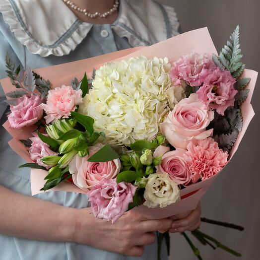 Delicate bouquet with hydrangea "This story is about you"