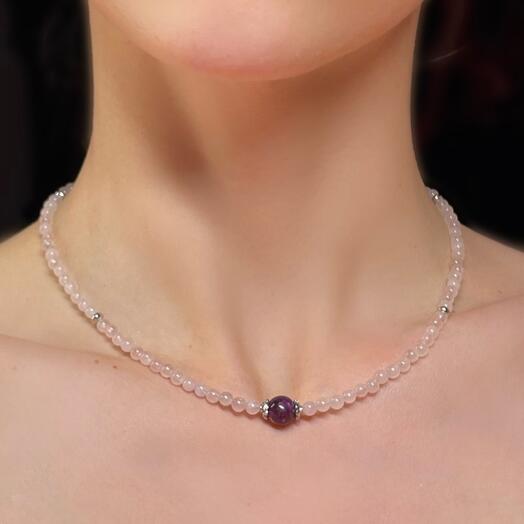 Колье чокер Розовый кварц и Лепидолит