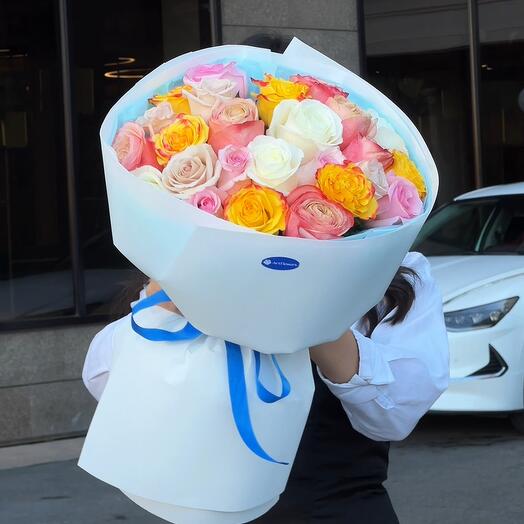 Букет 25 микс роз 50 см