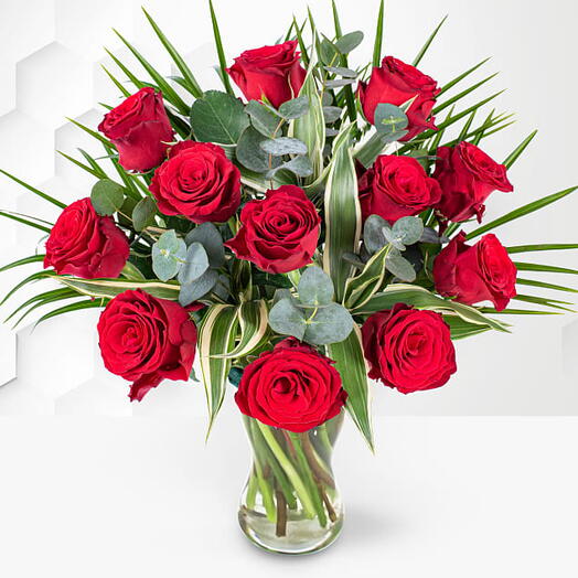 Forever: 18 Roses with Seasonal Greens in a Classic Arrangement