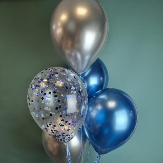 Набор из 5 шаров хром "Синее + серебро"