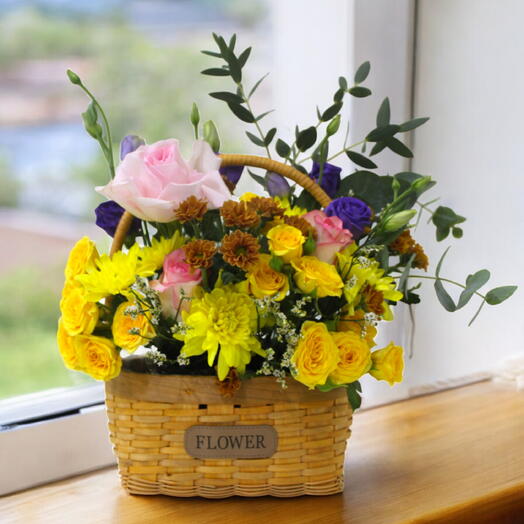 Vibrant Floral Symphony in a Native Basket