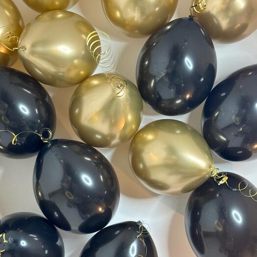 Globos de helio negro y oro cromo 15 piezas, bajo techo