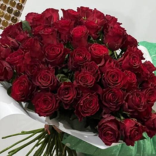 Большой букет красных роз 51 шт