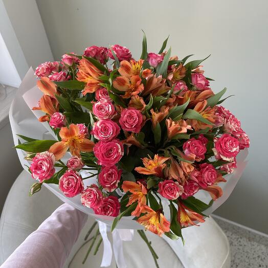 Альстромерия + кустовая роза🧡🩷
