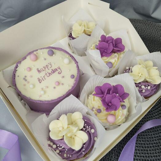 Pastel de Bento y cupcakes de vainilla "sueños de Lavanda" Maxi PREMIUM