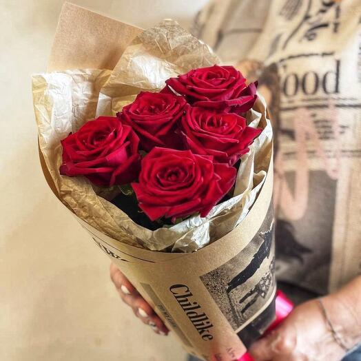 🔥Недорогой букет из 5 красных роз🌹
