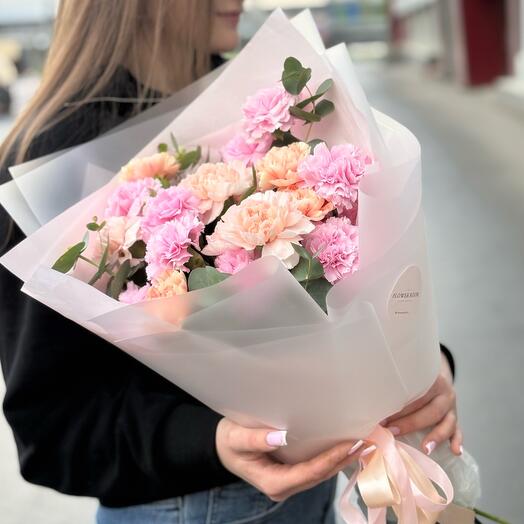 Монобукет из Цветных Гвоздик 21шт