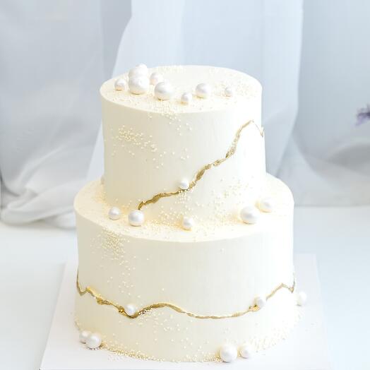 Свадебный торт с жемчужинами 2-ярусный