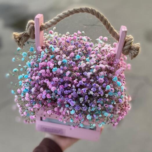Box with rainbow gypsophila