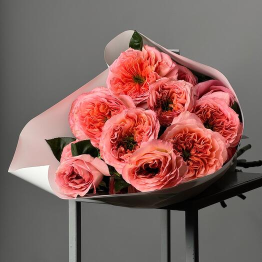 Букет «Растим». Пионовидные розы Мандарин (М)