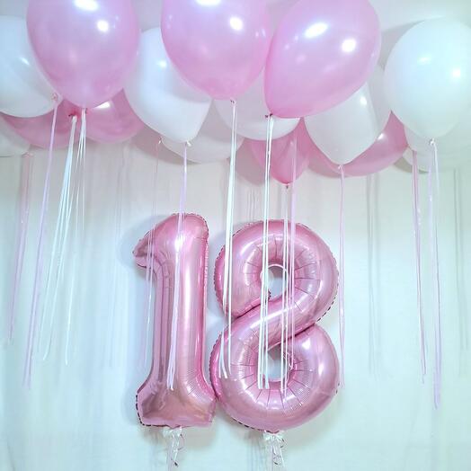 Цифры розовые и 18 шаров