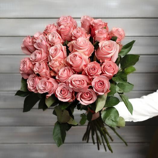 29 розовых роз Эквадор 50 см