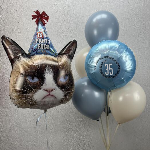 Набор шаров с угрюмым котом Party face