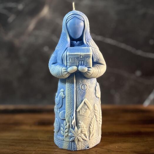 Свеча Берегиня Материнской Земли из пчелиного воска Голубой мрамор
