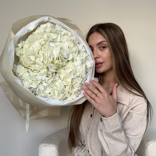 Букет белых пушистых гортензий
