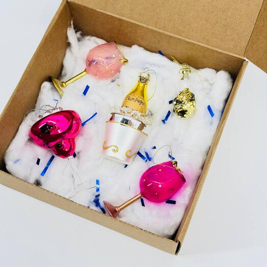 Подарочный набор ёлочных игрушек шампанское с бокалами