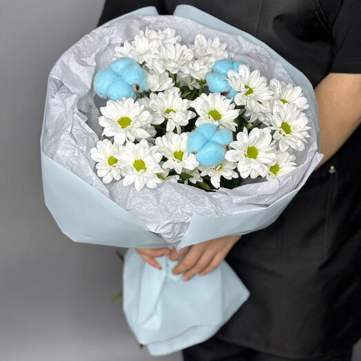Букет из хризантем и хлопка🌸