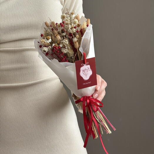 Букет презент на 14 февраля из сухоцветов