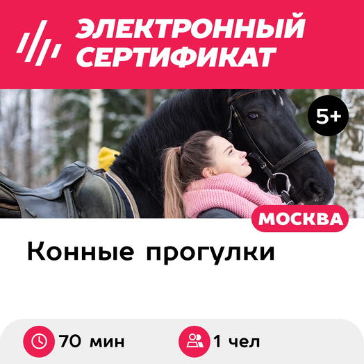 Подарочный сертификат Конная прогулка для 1 человека в составе группы (70 мин.)