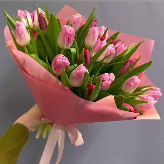 Букет тюльпанов, розовый микс, 27 шт