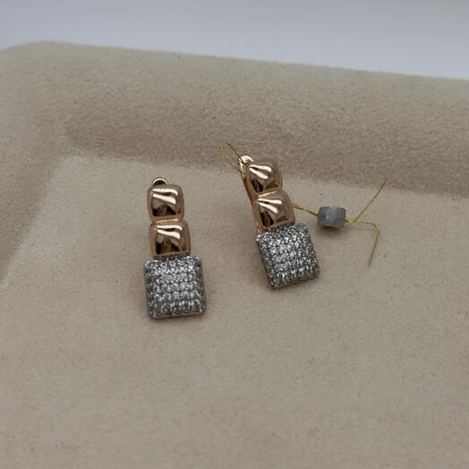 Серьги квадратные биколор + салфетка в подарок
