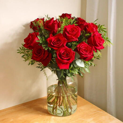 Classic Passion: Premium Red Roses   Eucalyptus Bouquet