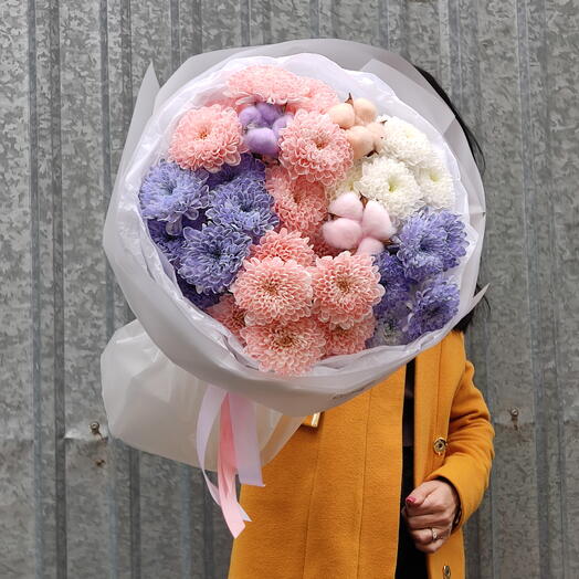 ХРИЗАНТЕМА КУСТОВАЯ💜🤍️ С ХЛОПКОМ МИКС ЦВЕТОВ
