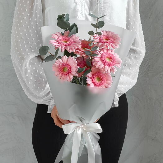 Букет с Герберами и эвкалиптом Розовый🌸