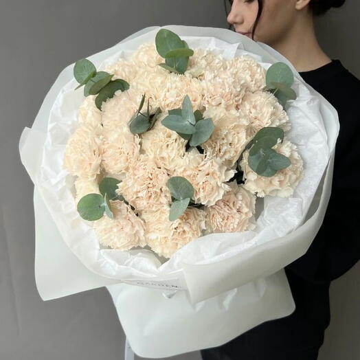 Воздушный букет из 21 диантуса с эвкалиптом 🌿🤩