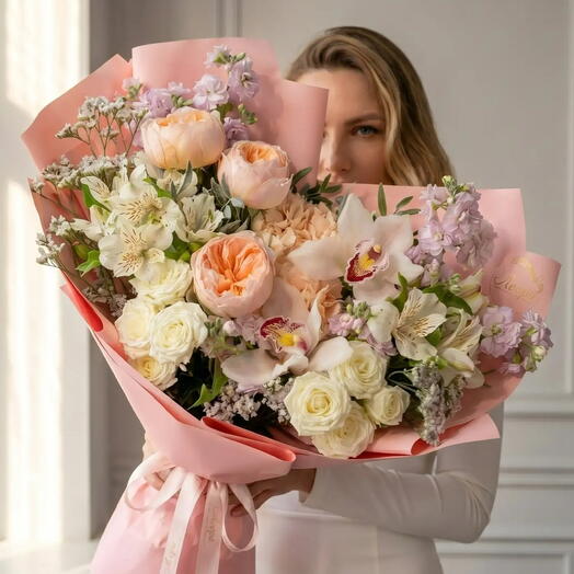 Букет из премиальной пионовидной розы Джульетта. Авторский букет 5113. Leoraflowers