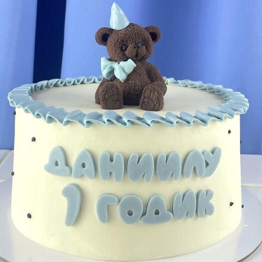 Торт на 1 годик для мальчика голубой "Шоколадный мишка"