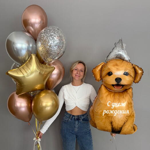 Шары на день рождения для девочки, для мальчика, для мужчины, для девушки с шаром щенок
