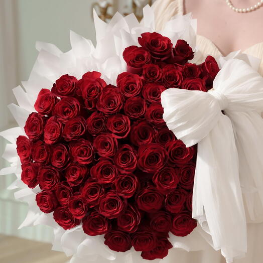 51 Red Roses Heart-Shaped Bouquet