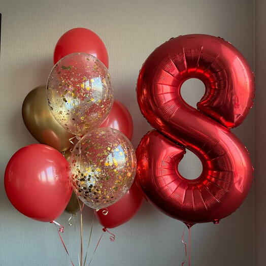 Набор из 9 шаров, 8 лет, шары на день рождения, шары для девочки, шары для мальчика