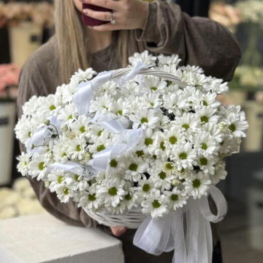 Пышная корзина ромашек/хризантема ромашка/Цветы Уфа/Цветы в Уфе/Доставка цветов Уфа