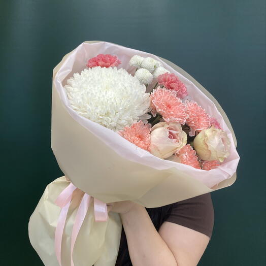 Букет хризантем с розами🌸