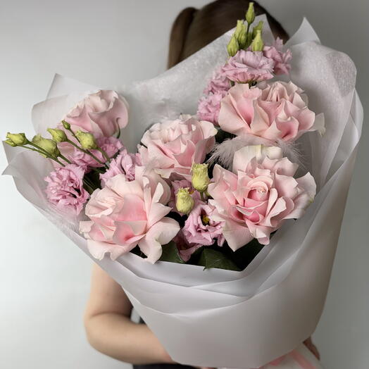 💕Нежный букет из Французских роз 5 шт и эустомы